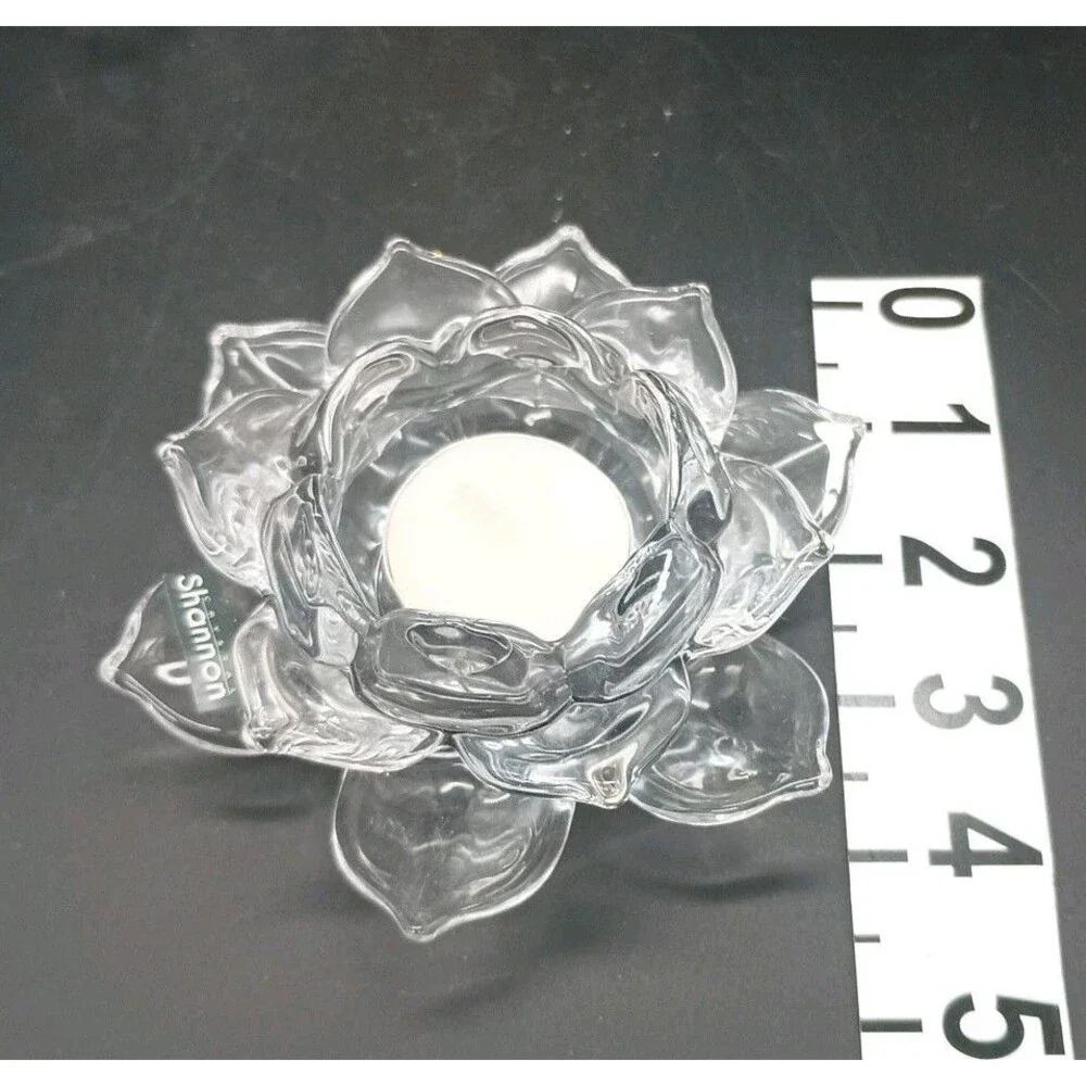 Vtg shannon crystal candle holders Set Of 2 Tea light Lotus Flower
